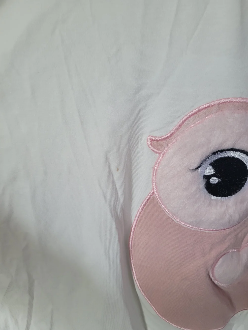 White Women's Long-Sleeve Pajama Top with Pink Owl Appliqué